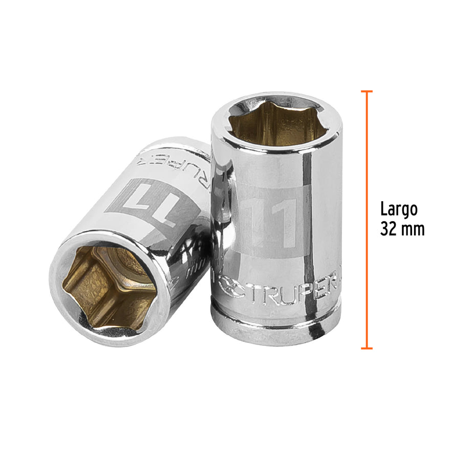 Dado de 11 mm, 6 puntas, cuadro 3/8', Truper Caja con 6, 13675