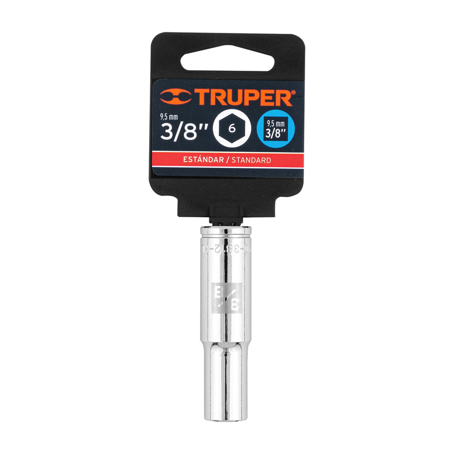 Dado largo de 3/8', 6 puntas, cuadro 3/8', Truper Caja con 6, 13712