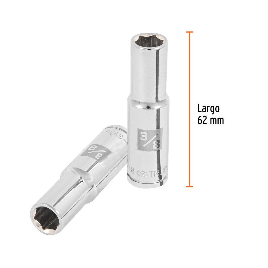 Dado largo de 3/8', 6 puntas, cuadro 3/8', Truper Caja con 6, 13712