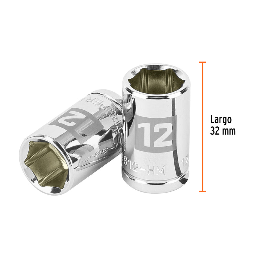 Dado de 12 mm, 6 puntas, cuadro 3/8', Truper Caja con 6, 13676