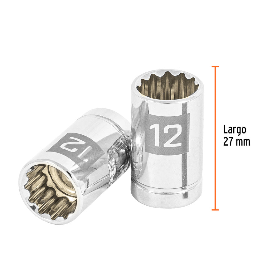 Dado de 12 mm, 12 puntas, cuadro 3/8', Truper Caja con 6, 13632