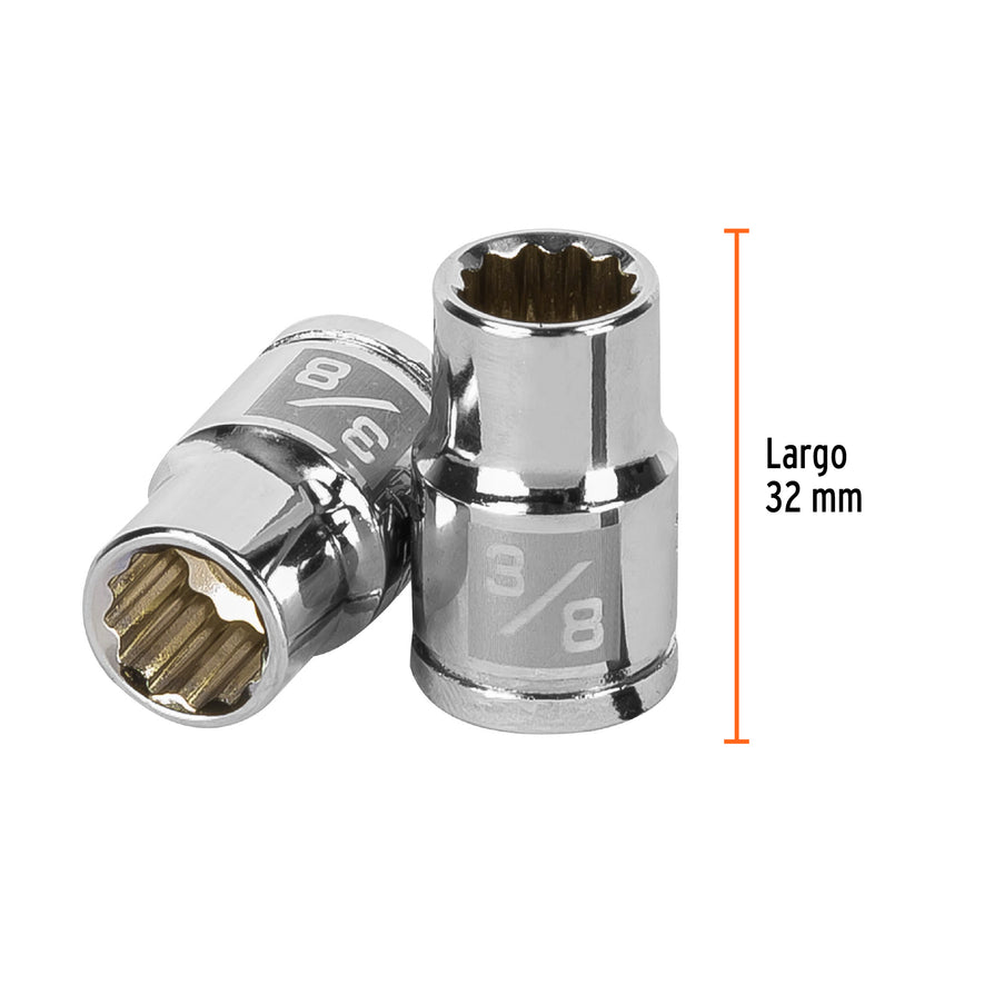 Dado de 3/8', 12 puntas, cuadro 3/8', Truper Caja con 6, 13582