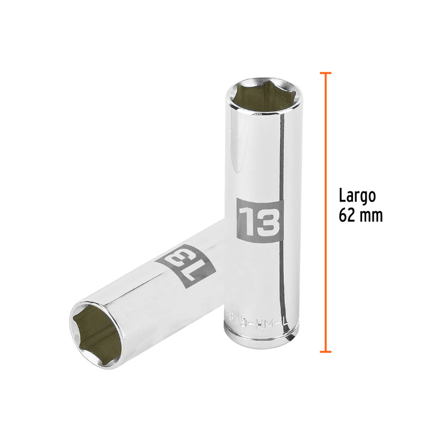 Dado largo de 13 mm, 6 puntas, cuadro 3/8', Truper Caja con 6, 13773