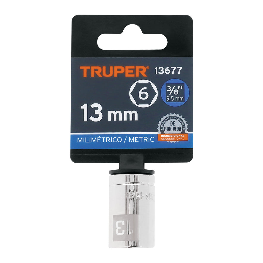 Dado de 13 mm, 6 puntas, cuadro 3/8', Truper Caja con 6, 13677