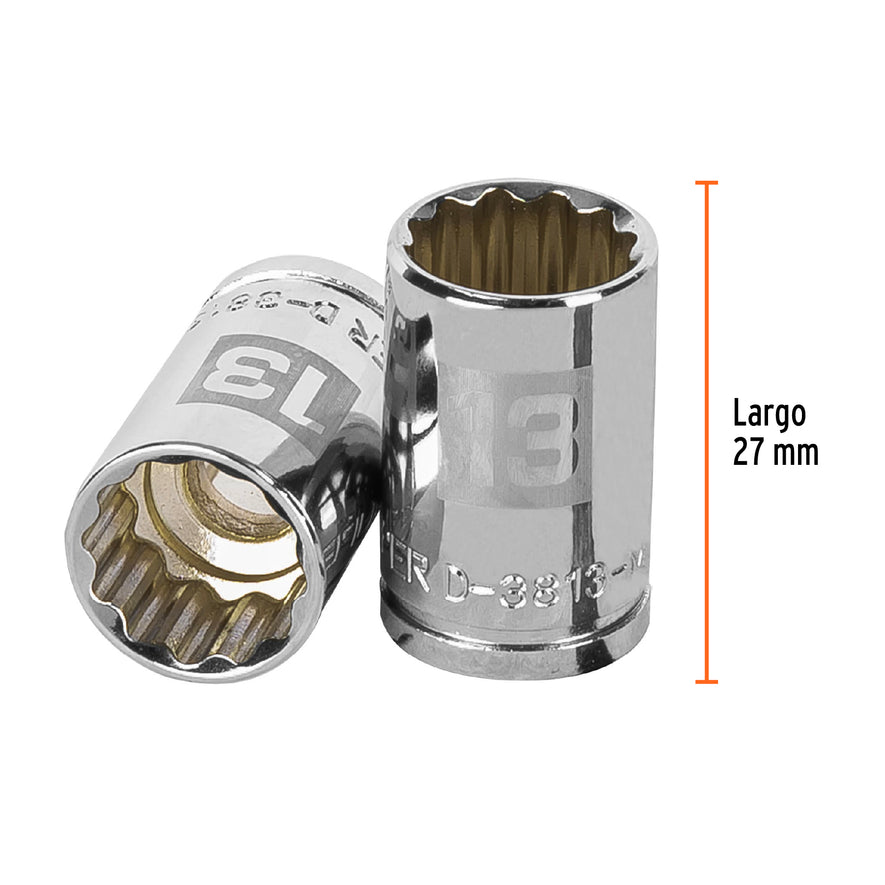 Dado de 13 mm, 12 puntas, cuadro 3/8', Truper Caja con 6, 13633
