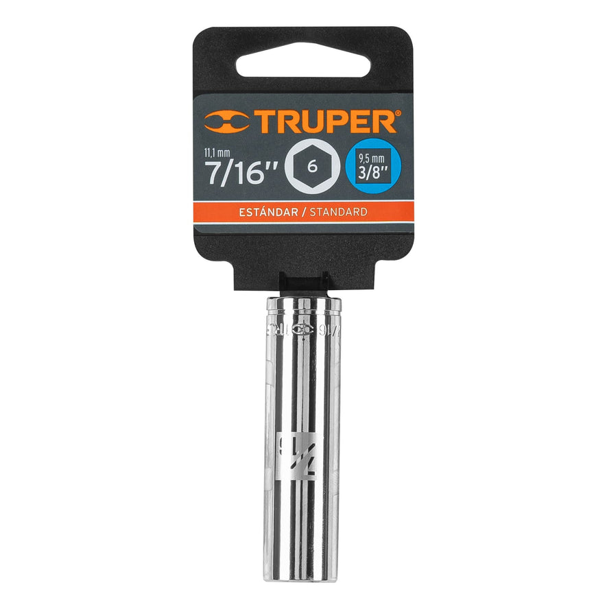 Dado largo de 7/16', 6 puntas, cuadro 3/8', Truper Caja con 6, 13713