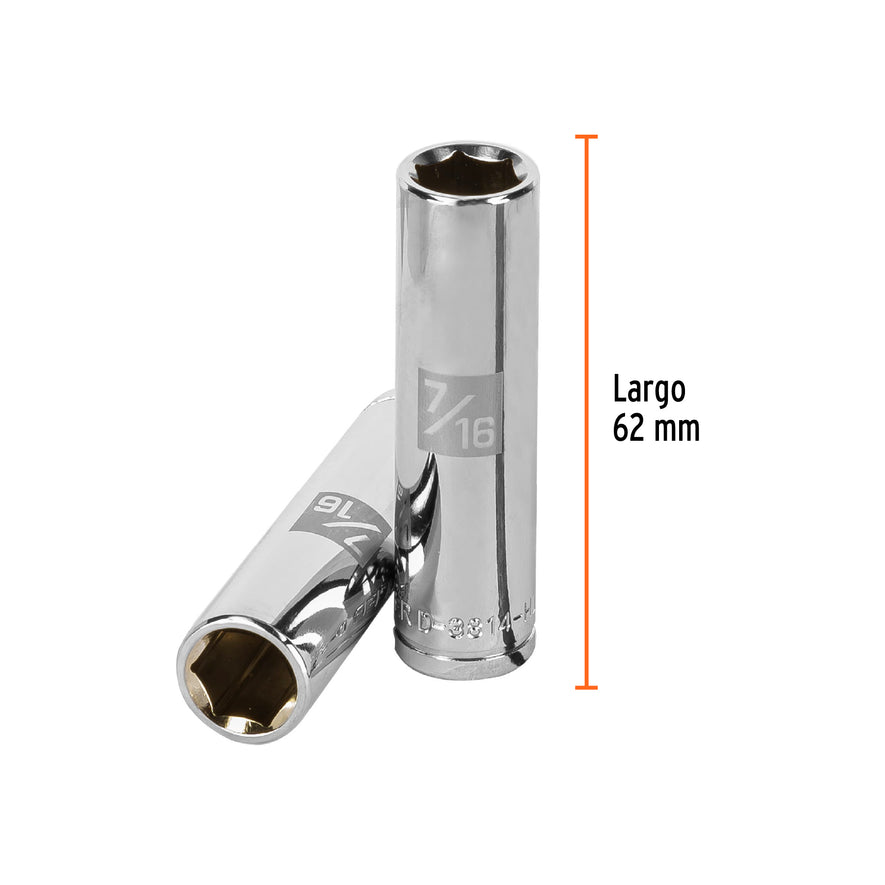 Dado largo de 7/16', 6 puntas, cuadro 3/8', Truper Caja con 6, 13713