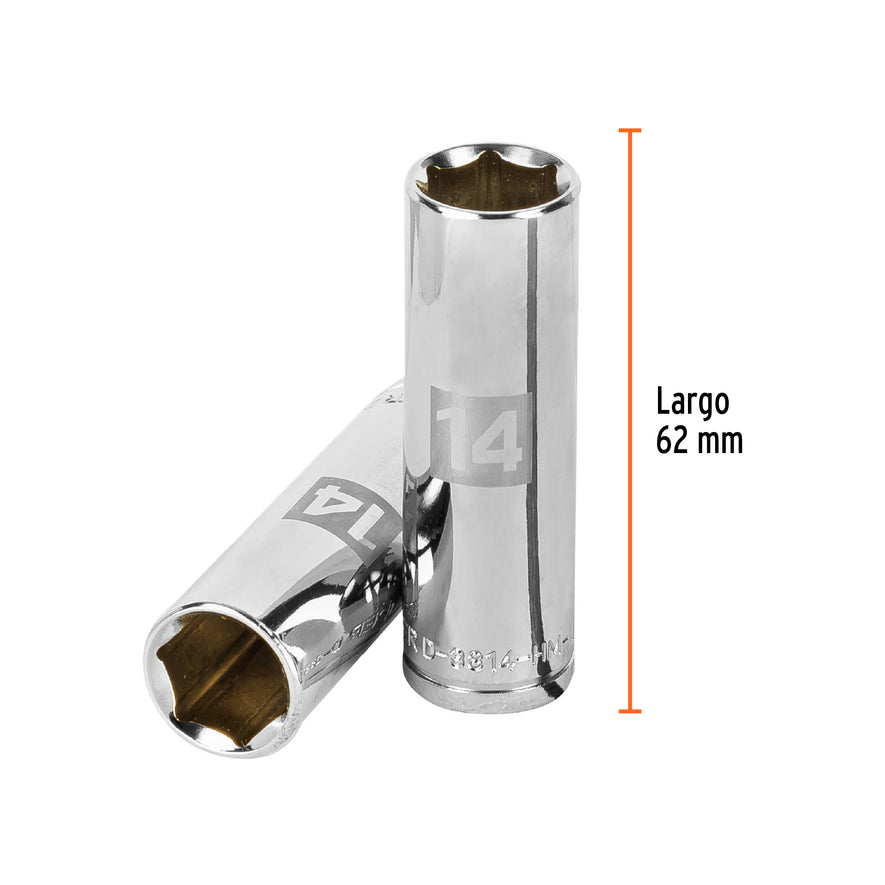 Dado largo de 14 mm, 6 puntas, cuadro 3/8', Truper Caja con 6, 13774