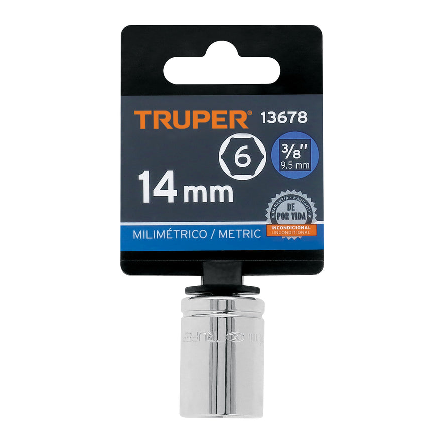 Dado de 14 mm, 6 puntas, cuadro 3/8', Truper Caja con 6, 13678