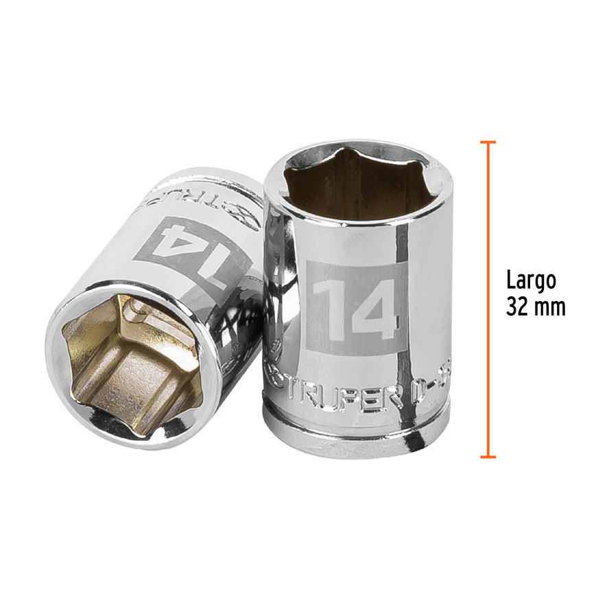 Dado de 14 mm, 6 puntas, cuadro 3/8', Truper Caja con 6, 13678