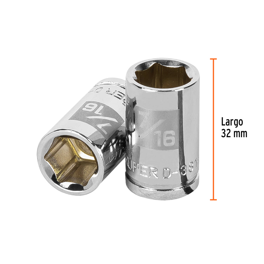 Dado de 5/16', 6 puntas, cuadro 3/8', Truper Caja con 6, 13606