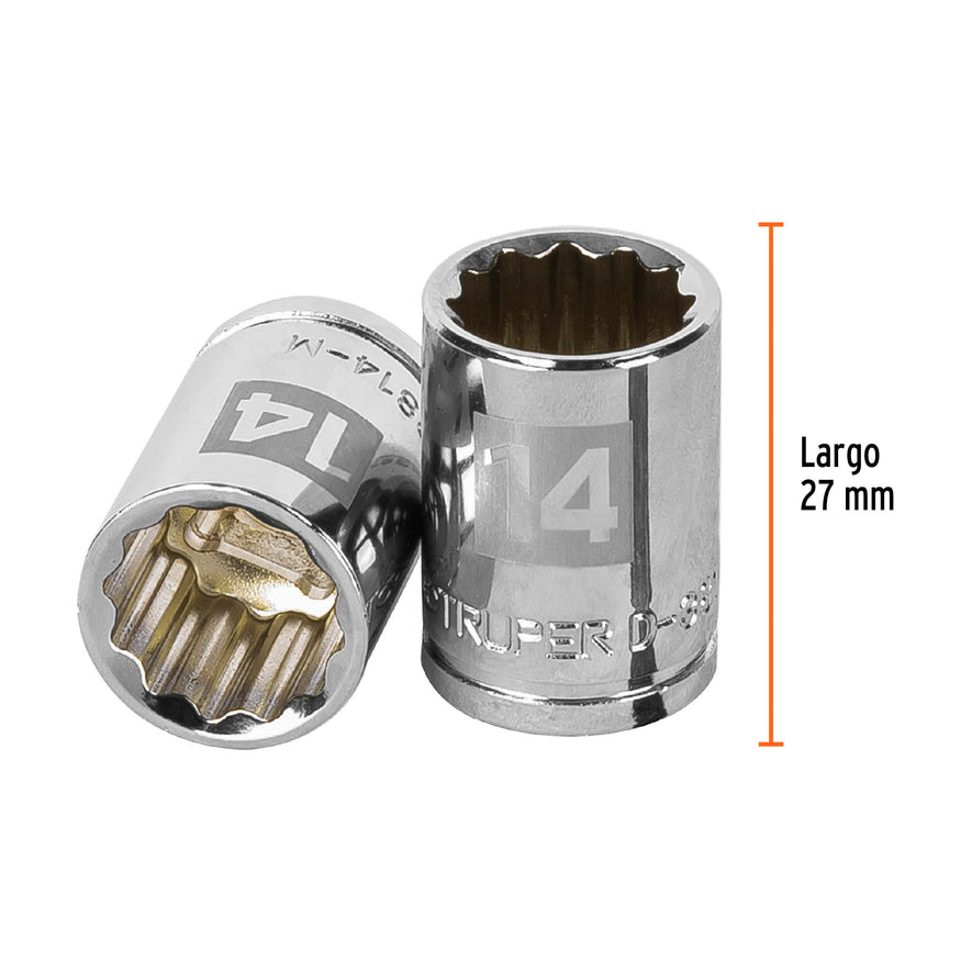 Dado de 14 mm, 12 puntas, cuadro 3/8', Truper Caja con 6, 13634