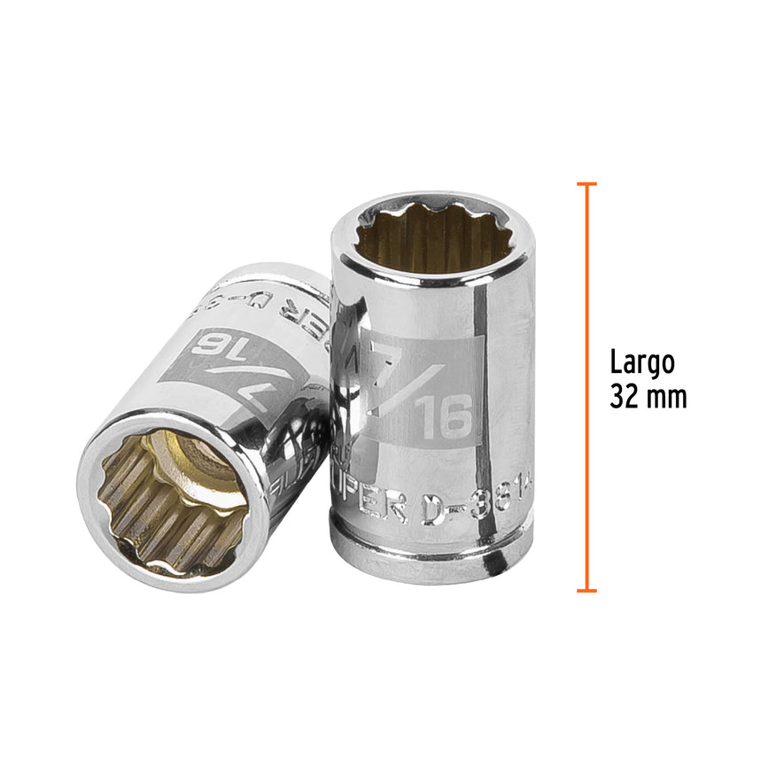 Dado de 7/16', 12 puntas, cuadro 3/8', Truper Caja con 6, 13583