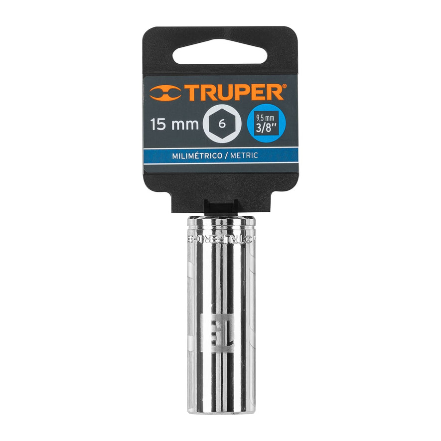 Dado largo de 15 mm, 6 puntas, cuadro 3/8', Truper Caja con 6, 13775