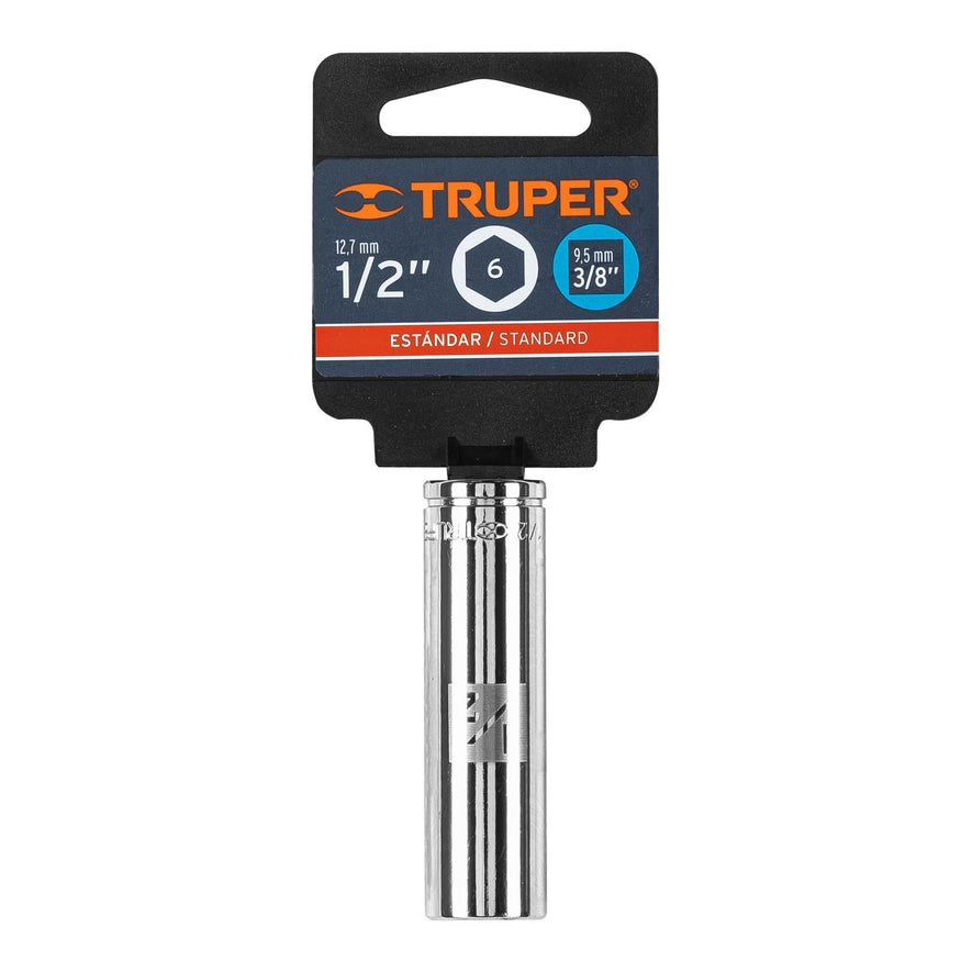 Dado largo de 1/2', 6 puntas, cuadro 3/8', Truper Caja con 6, 13714