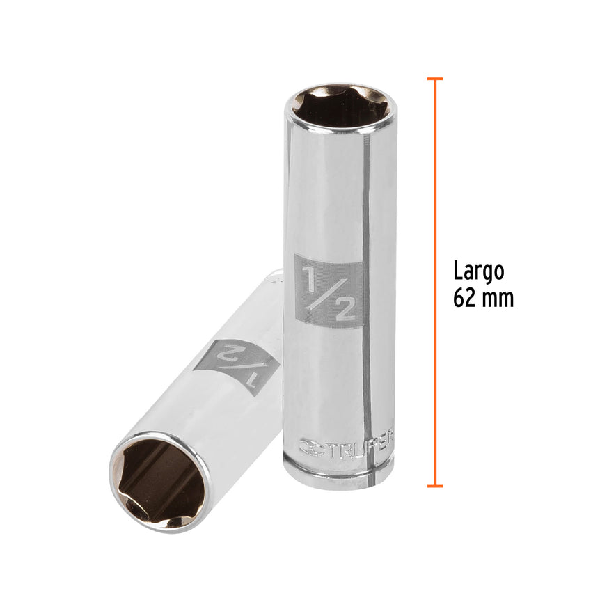 Dado largo de 1/2', 6 puntas, cuadro 3/8', Truper Caja con 6, 13714