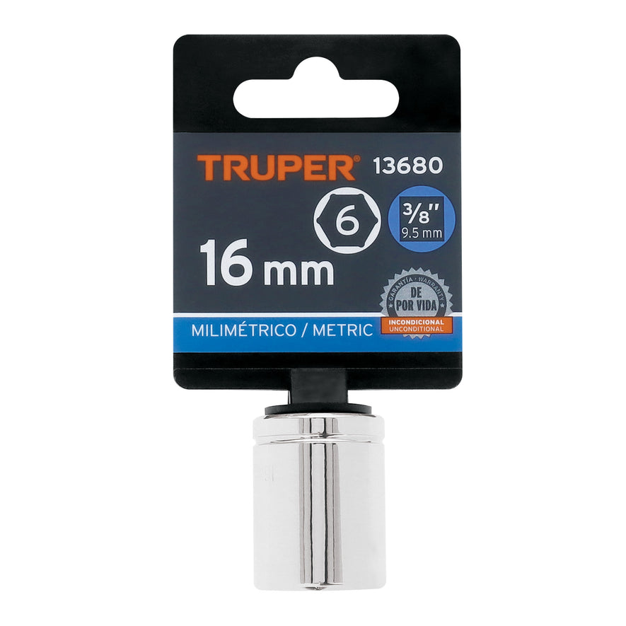 Dado de 16 mm, 6 puntas, cuadro 3/8', Truper Caja con 6, 13680