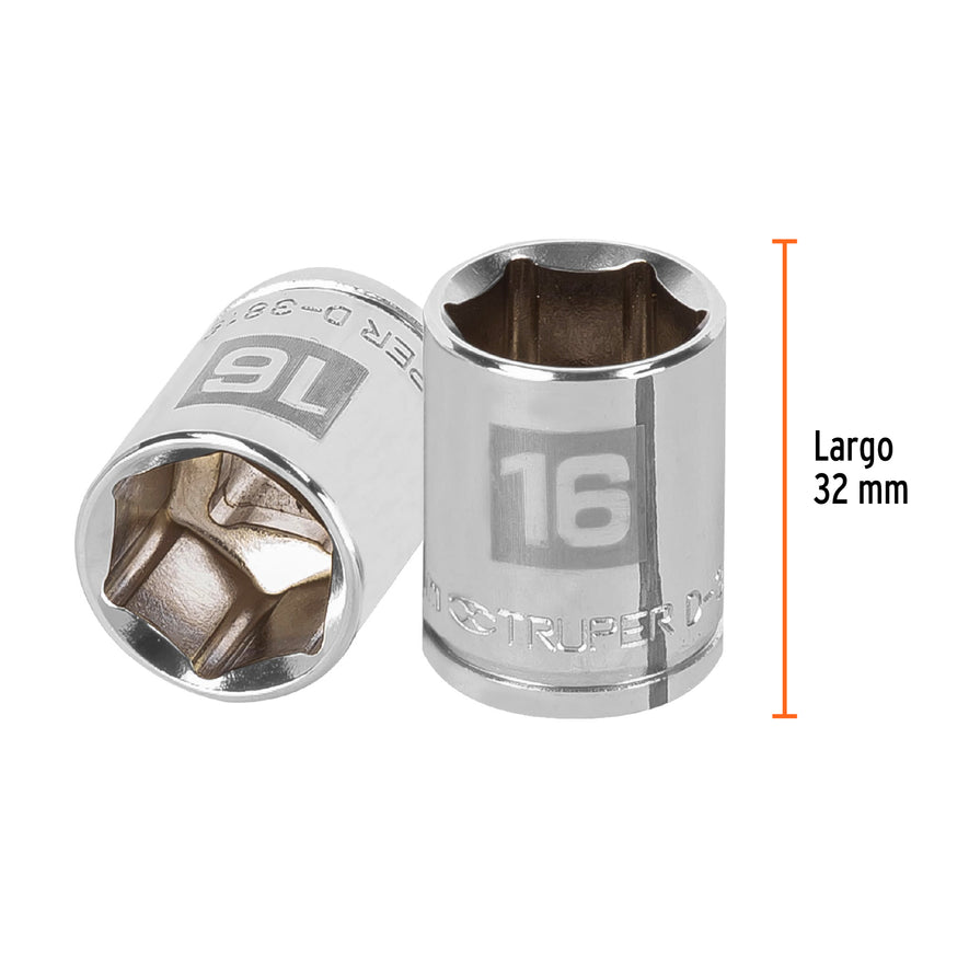 Dado de 16 mm, 6 puntas, cuadro 3/8', Truper Caja con 6, 13680