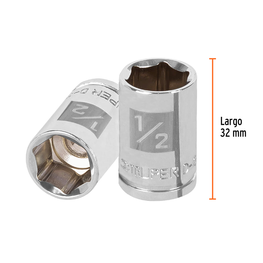 Dado de 1/2', 6 puntas, cuadro 3/8', Truper Caja con 6, 13609