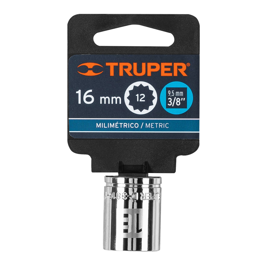 Dado de 16 mm, 12 puntas, cuadro 3/8', Truper Caja con 6, 13636