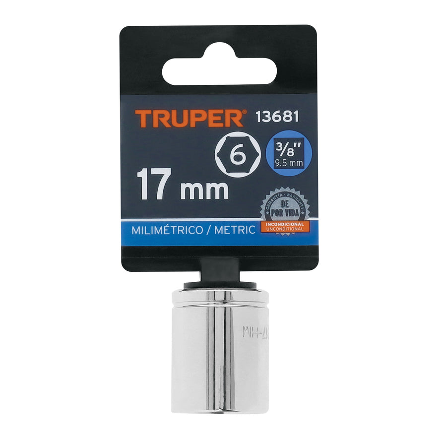 Dado de 17 mm, 6 puntas, cuadro 3/8', Truper Caja con 6, 13681