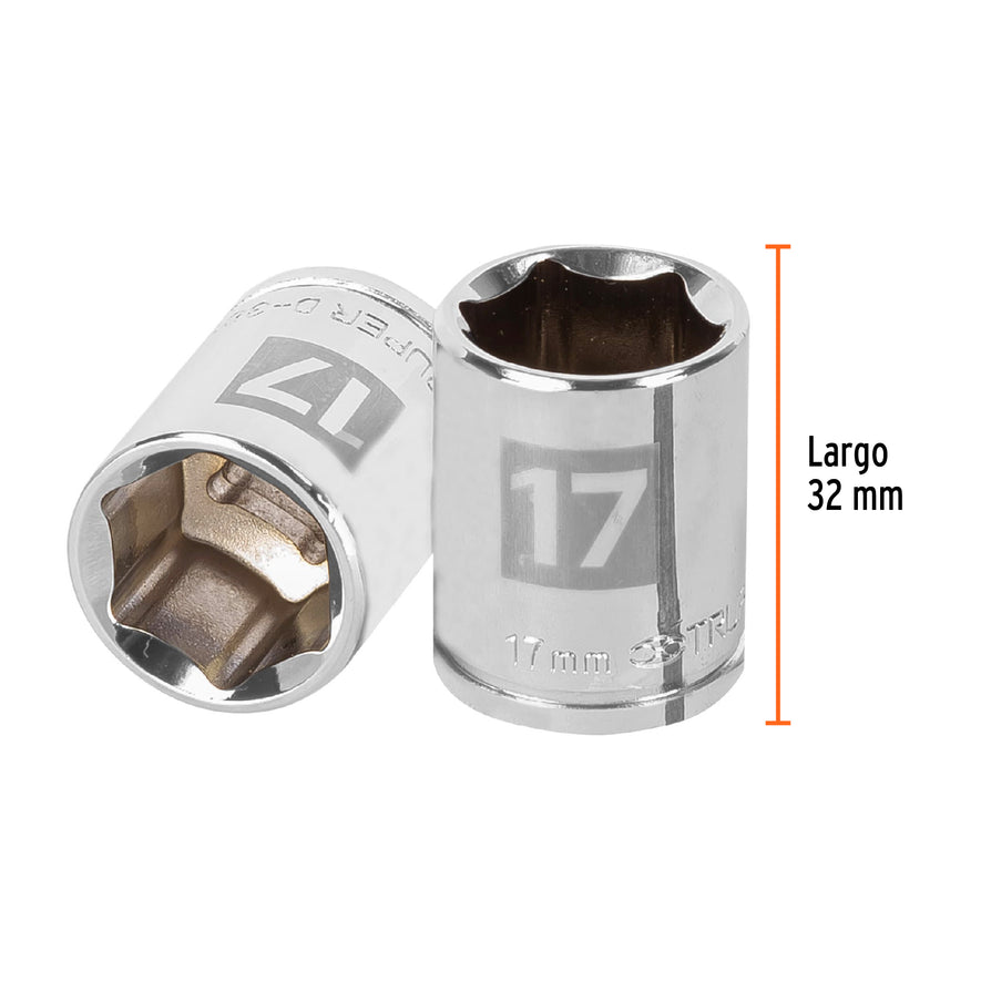 Dado de 17 mm, 6 puntas, cuadro 3/8', Truper Caja con 6, 13681