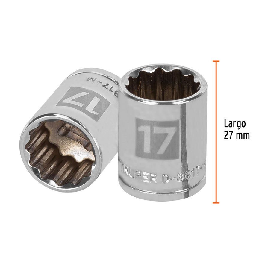 Dado de 17 mm, 12 puntas, cuadro 3/8', Truper Caja con 6, 13637