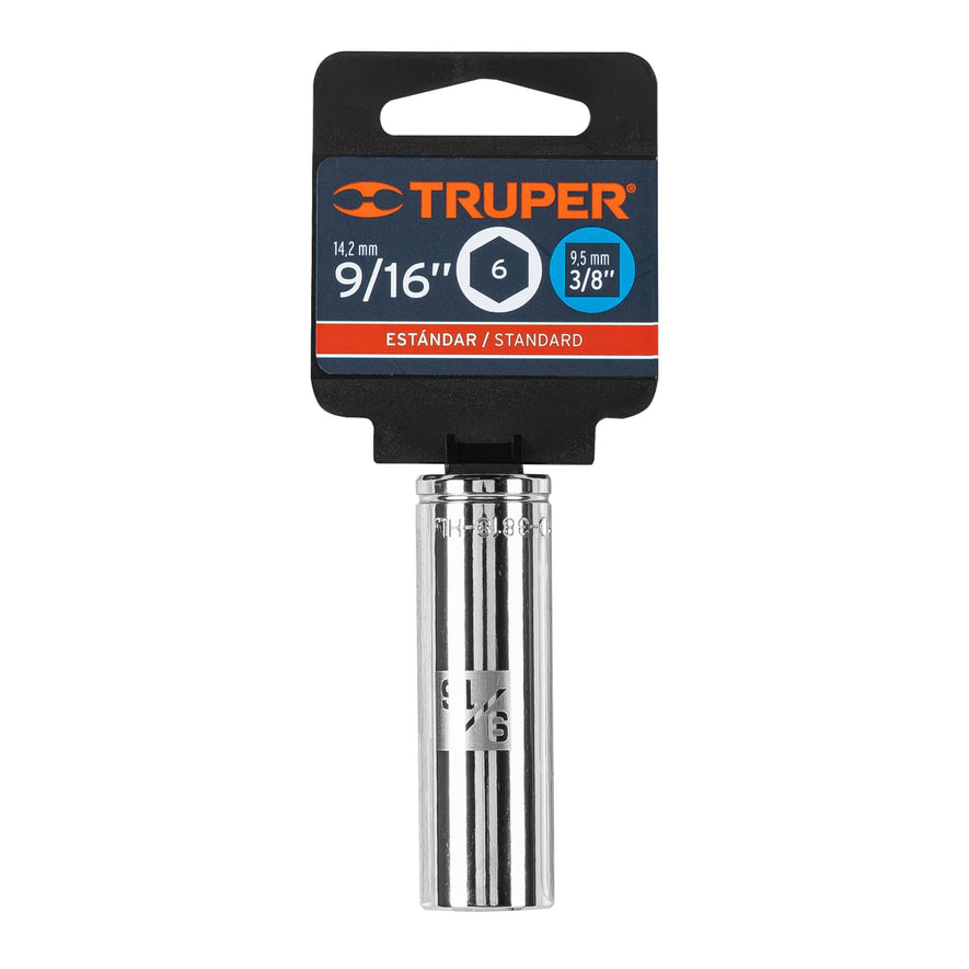 Dado largo de 9/16', 6 puntas, cuadro 3/8', Truper Caja con 6, 13715