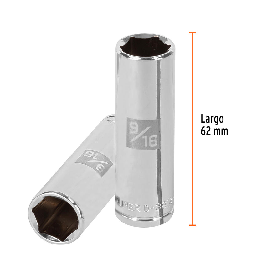 Dado largo de 9/16', 6 puntas, cuadro 3/8', Truper Caja con 6, 13715