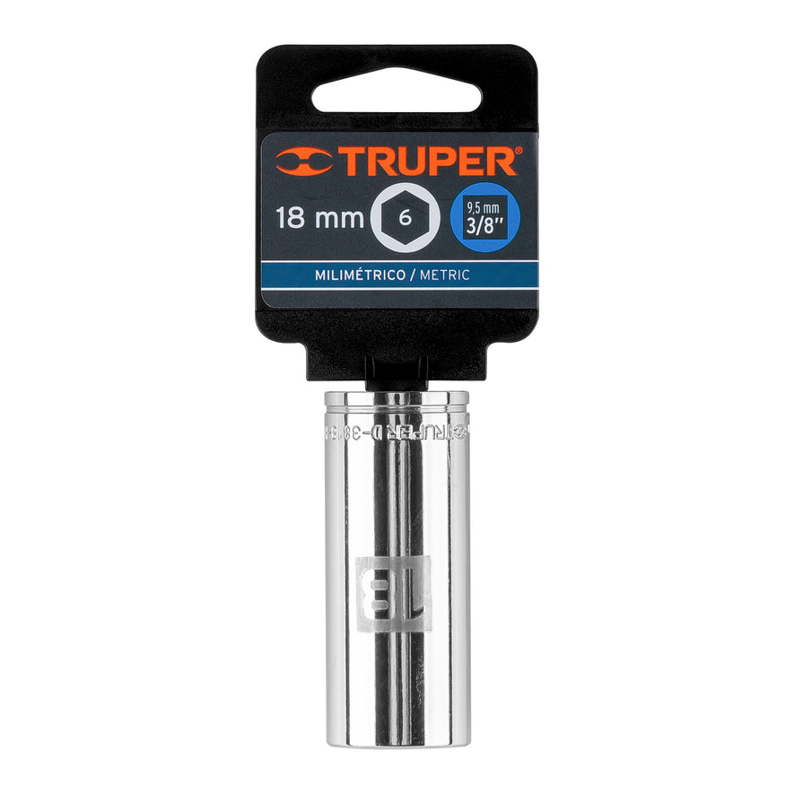 Dado largo de 18 mm, 6 puntas, cuadro 3/8', Truper Caja con 6, 13778