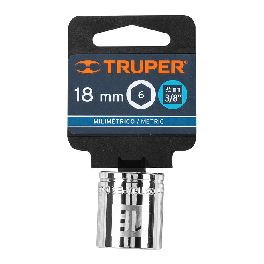 Dado de 18 mm, 6 puntas, cuadro 3/8', Truper Caja con 6, 13682