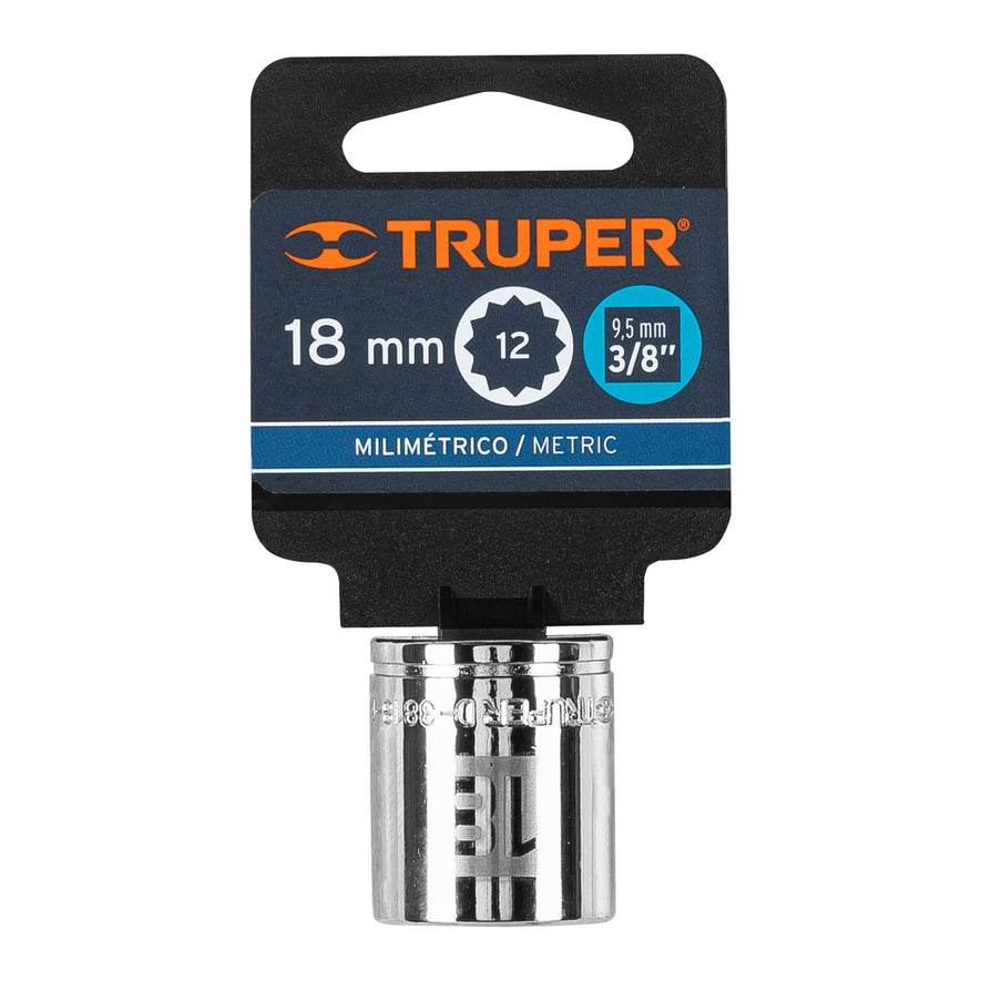 Dado de 18 mm, 12 puntas, cuadro 3/8', Truper Caja con 6, 13638
