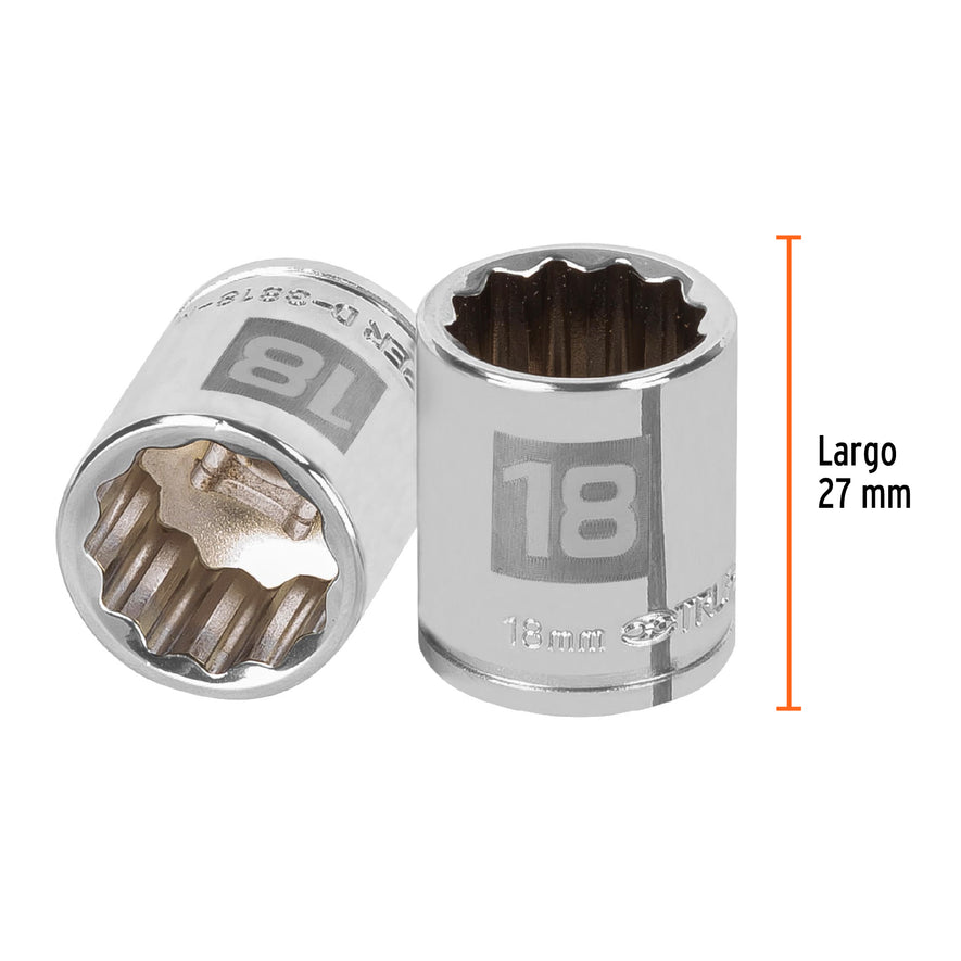 Dado de 18 mm, 12 puntas, cuadro 3/8', Truper Caja con 6, 13638