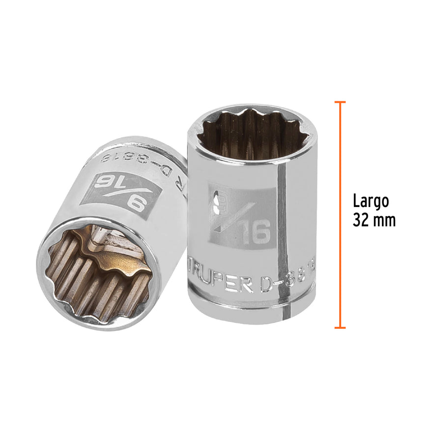 Dado de 9/16', 12 puntas, cuadro 3/8', Truper Caja con 6, 13585