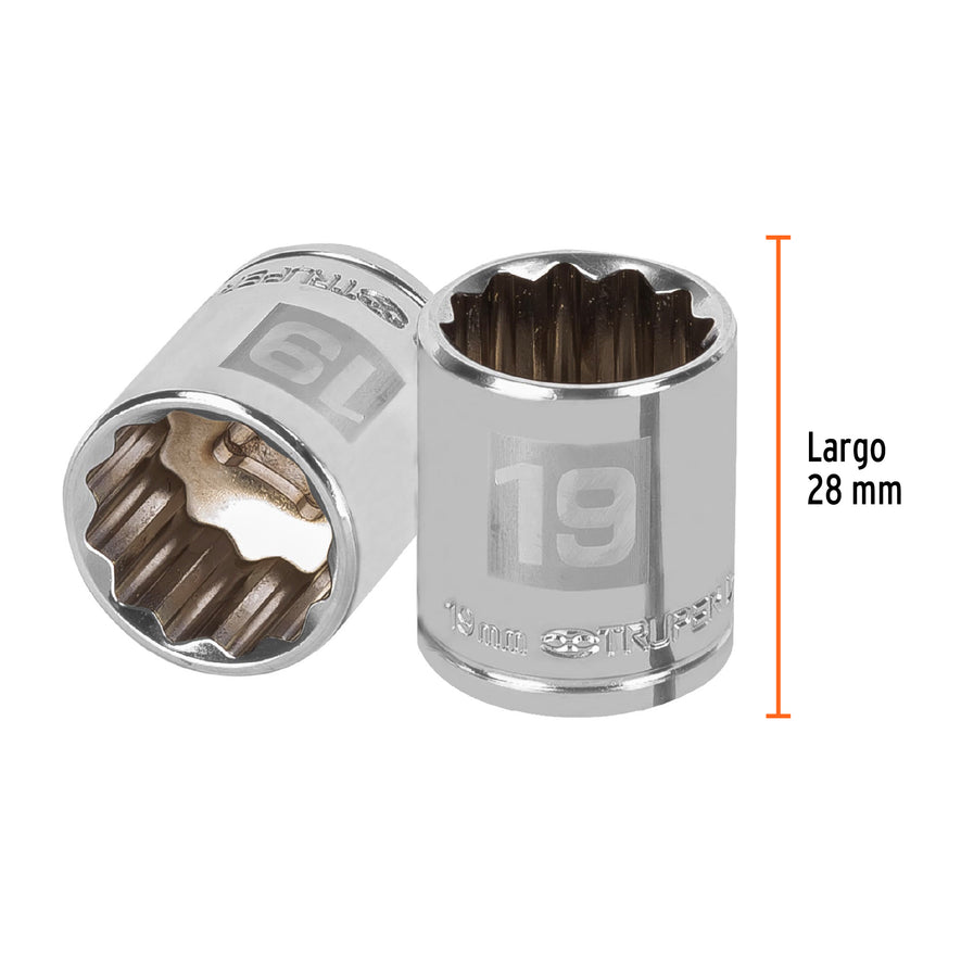 Dado de 19 mm, 12 puntas, cuadro 3/8', Truper Caja con 6, 13639