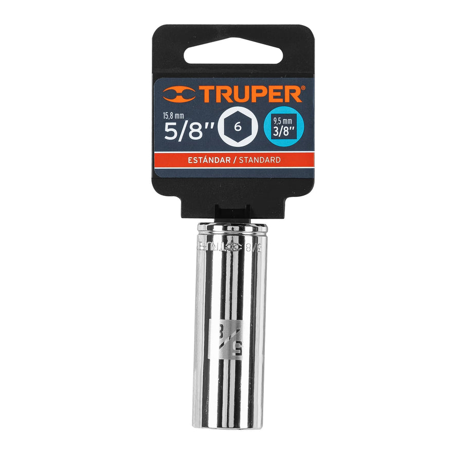 Dado largo de 5/8', 6 puntas, cuadro 3/8', Truper Caja con 6, 13716