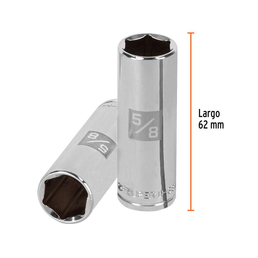 Dado largo de 5/8', 6 puntas, cuadro 3/8', Truper Caja con 6, 13716