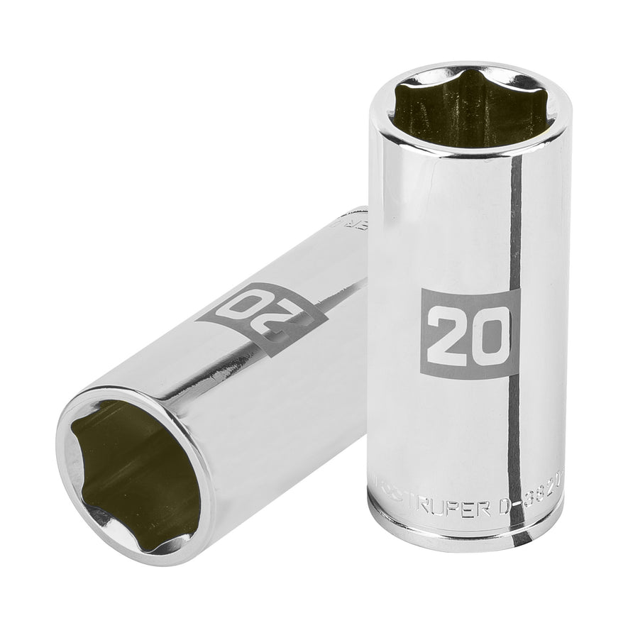 Dado largo de 20 mm, 6 puntas, cuadro 3/8', Truper Caja con 6, 100995