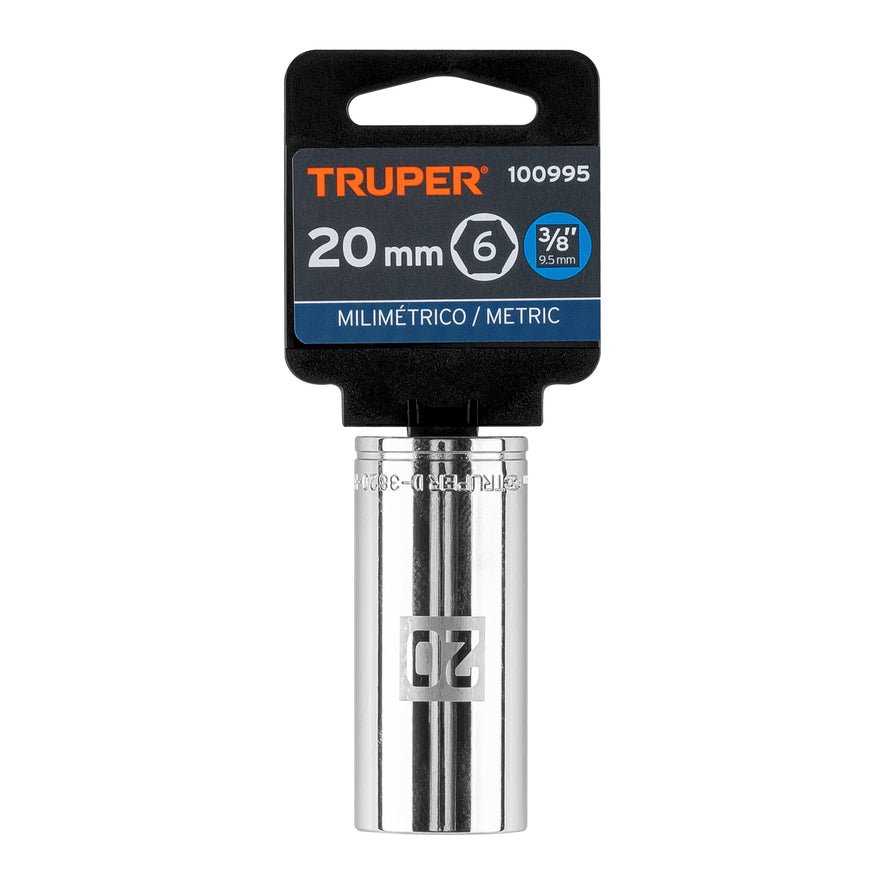 Dado largo de 20 mm, 6 puntas, cuadro 3/8', Truper Caja con 6, 100995