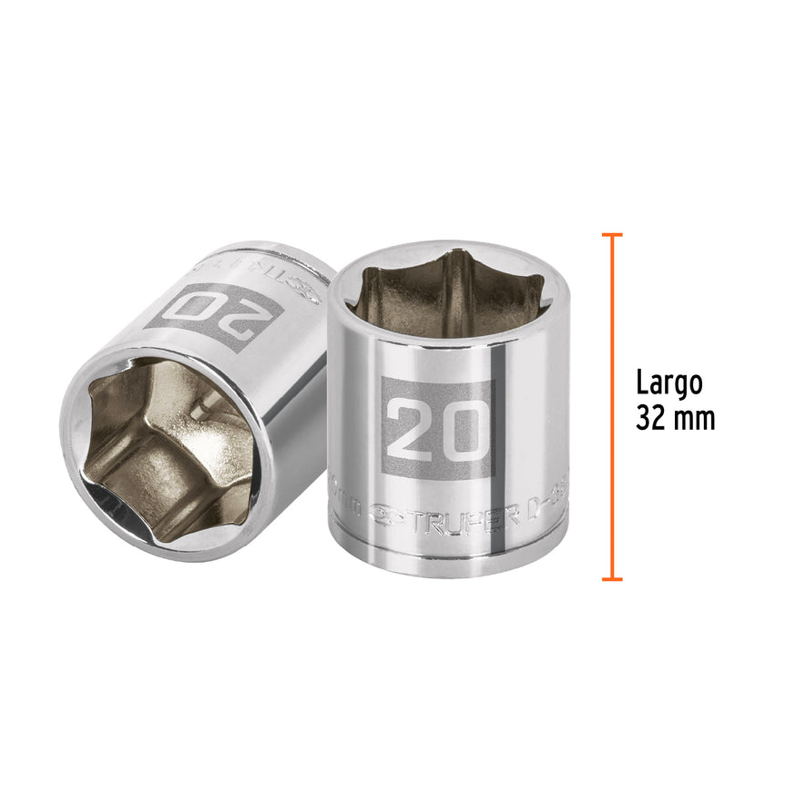 Dado de 20 mm, 6 puntas, cuadro 3/8', Truper Caja con 6, 13684