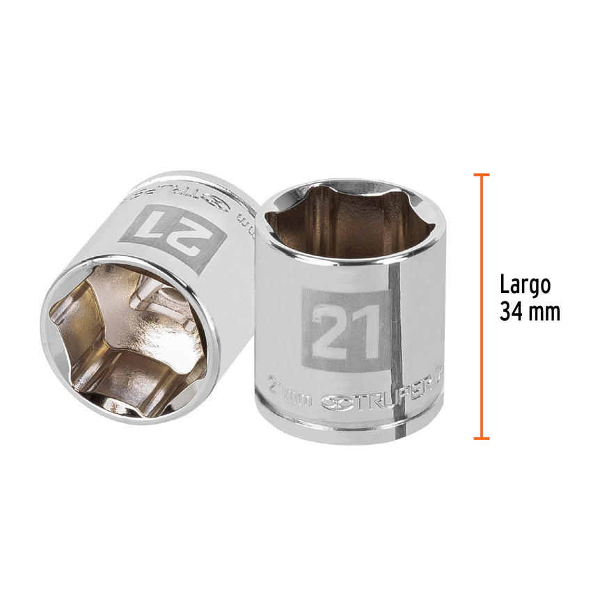 Dado de 21 mm, 6 puntas, cuadro 3/8', Truper Caja con 6, 13685