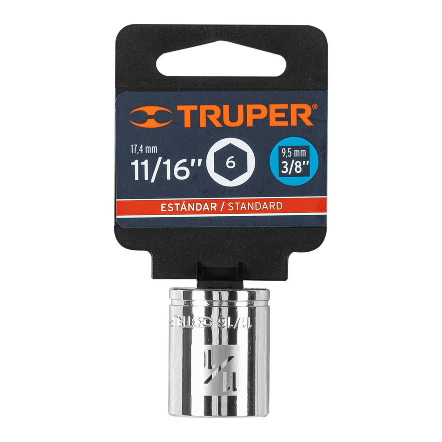 Dado de 11/16', 6 puntas, cuadro 3/8', Truper Caja con 6, 13612