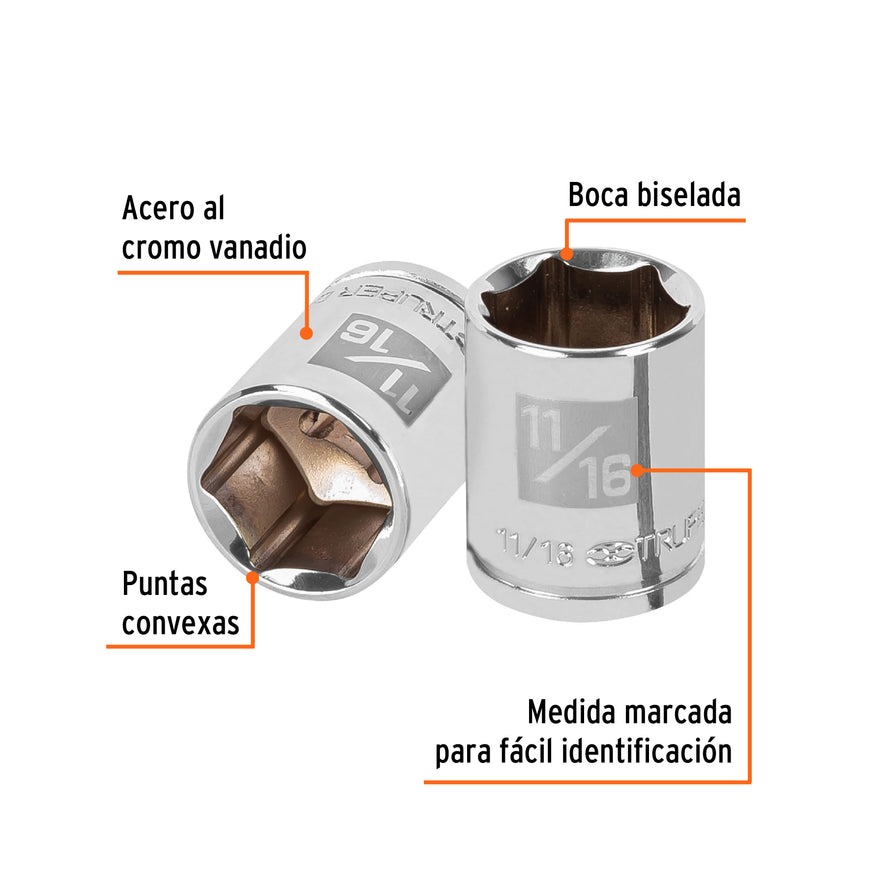 Dado de 11/16', 6 puntas, cuadro 3/8', Truper Caja con 6, 13612