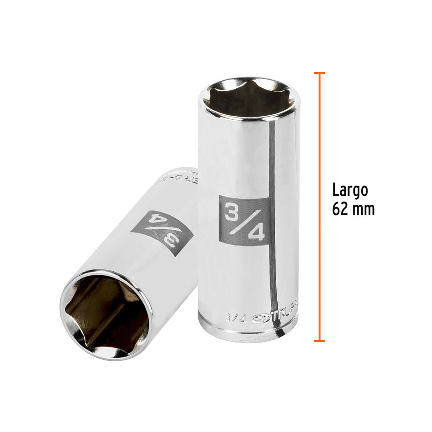 Dado largo de 3/4', 6 puntas, cuadro 3/8', Truper Caja con 6, 13718