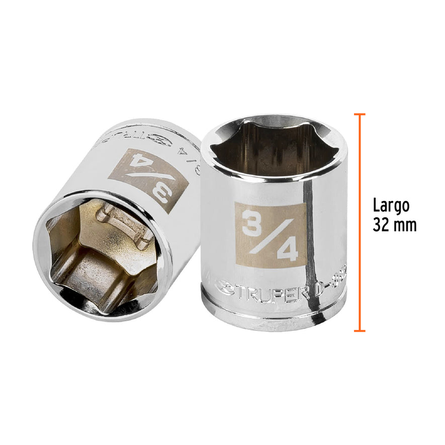 Dado de 3/4', 6 puntas, cuadro 3/8', Truper Caja con 6, 13613