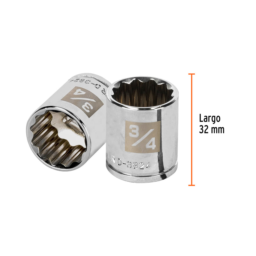 Dado de 3/4', 12 puntas, cuadro 3/8', Truper Caja con 6, 13588