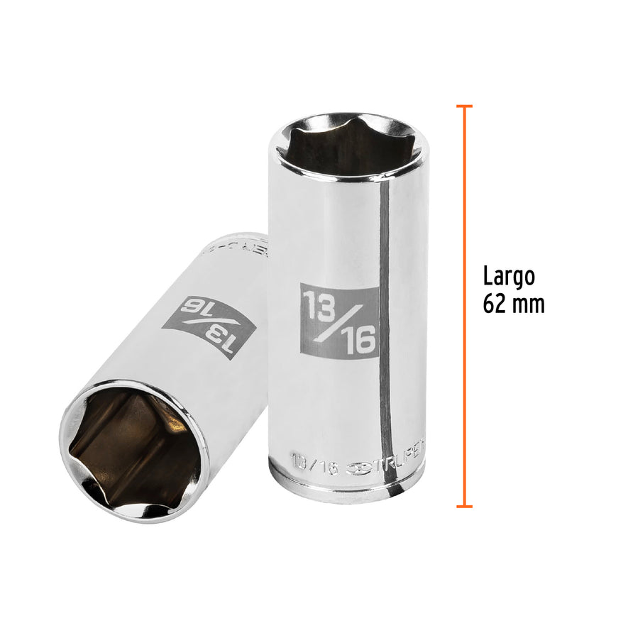 Dado largo de 13/16', 6 puntas, cuadro 3/8', Truper Caja con 6, 13719