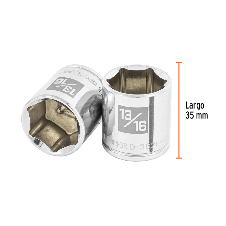 Dado de 13/16', 6 puntas, cuadro 3/8', Truper Caja con 6, 13614