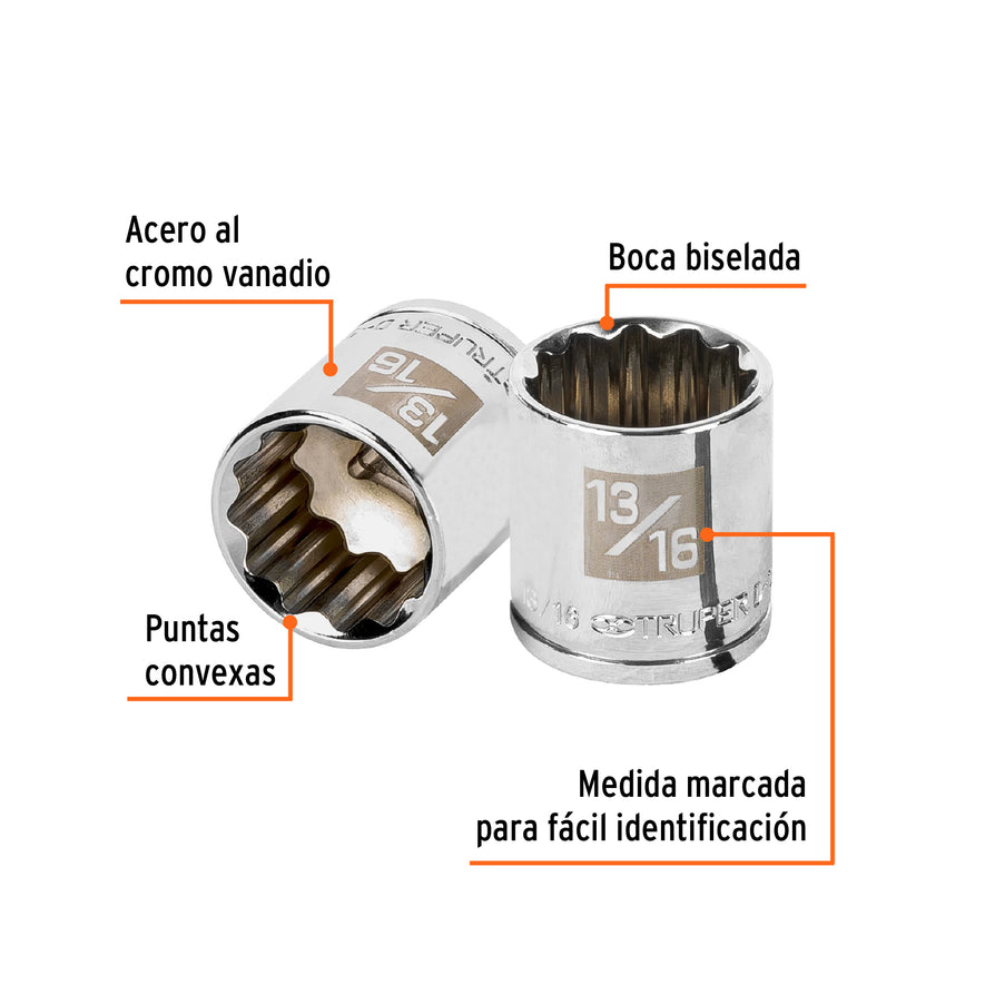 Dado de 13/16', 12 puntas, cuadro 3/8', Truper Caja con 6, 13589
