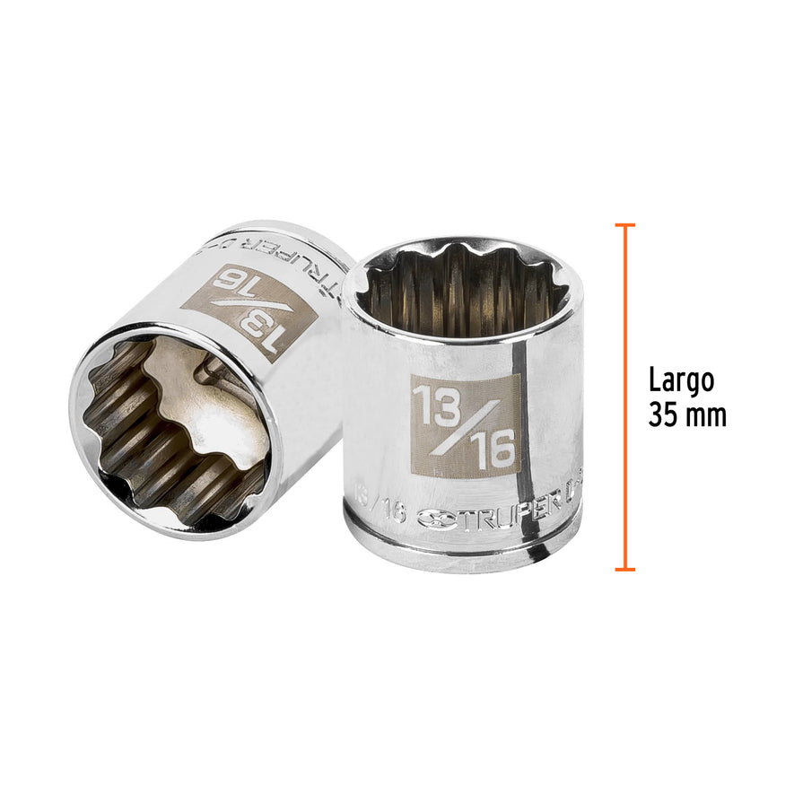 Dado de 13/16', 12 puntas, cuadro 3/8', Truper Caja con 6, 13589